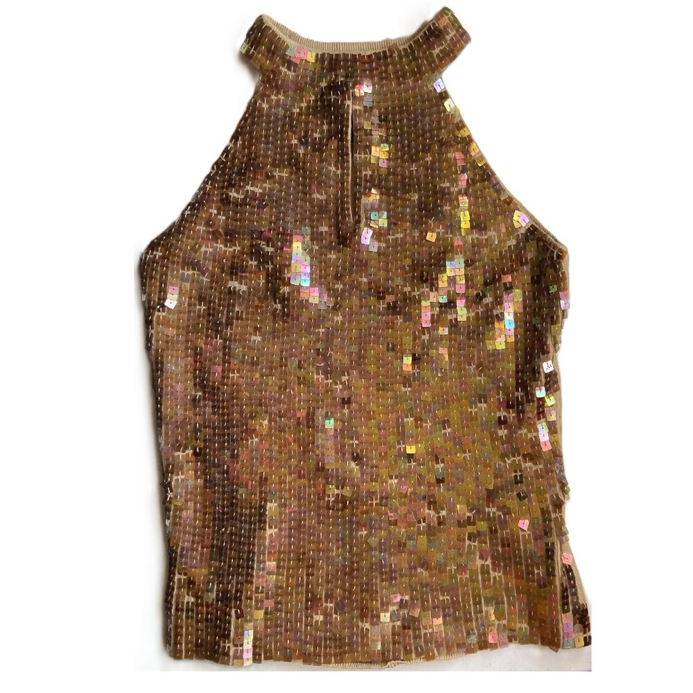 52 Weekends rame blend gold sequined halter style top